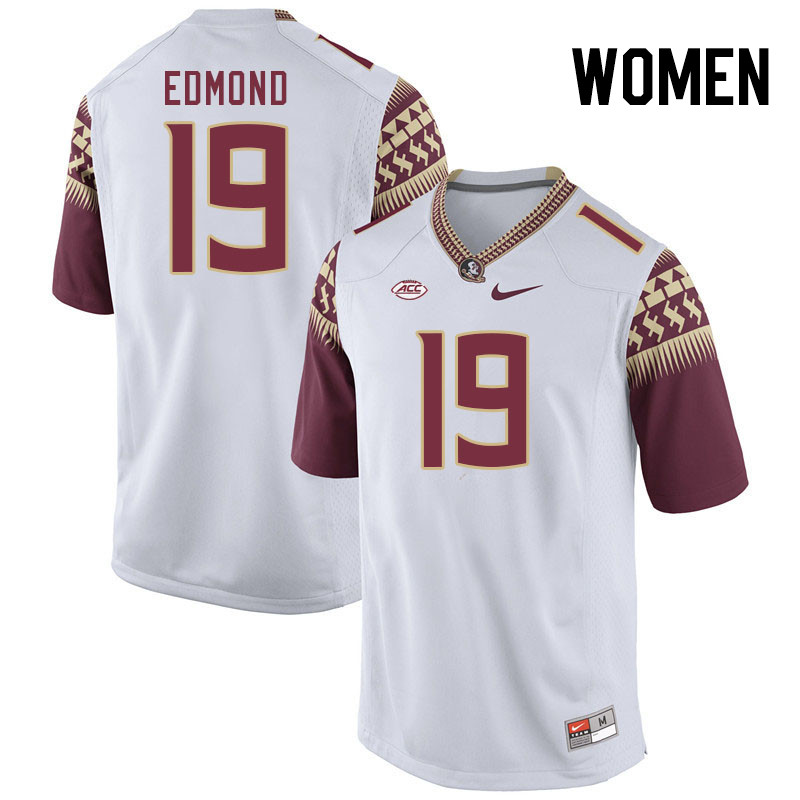 Women #19 Gilber Edmond Florida State Seminoles College Football Jerseys Stitched-White - Click Image to Close